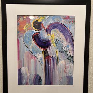 Peter Max Framed 12x14 Inch Art Print - Angel 1990, Purple